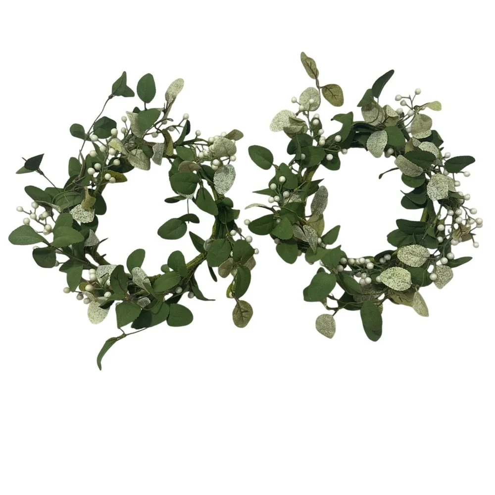 Set of 2 Artificial Eucalyptus and White Berry Wreath 12in Greenery Decor